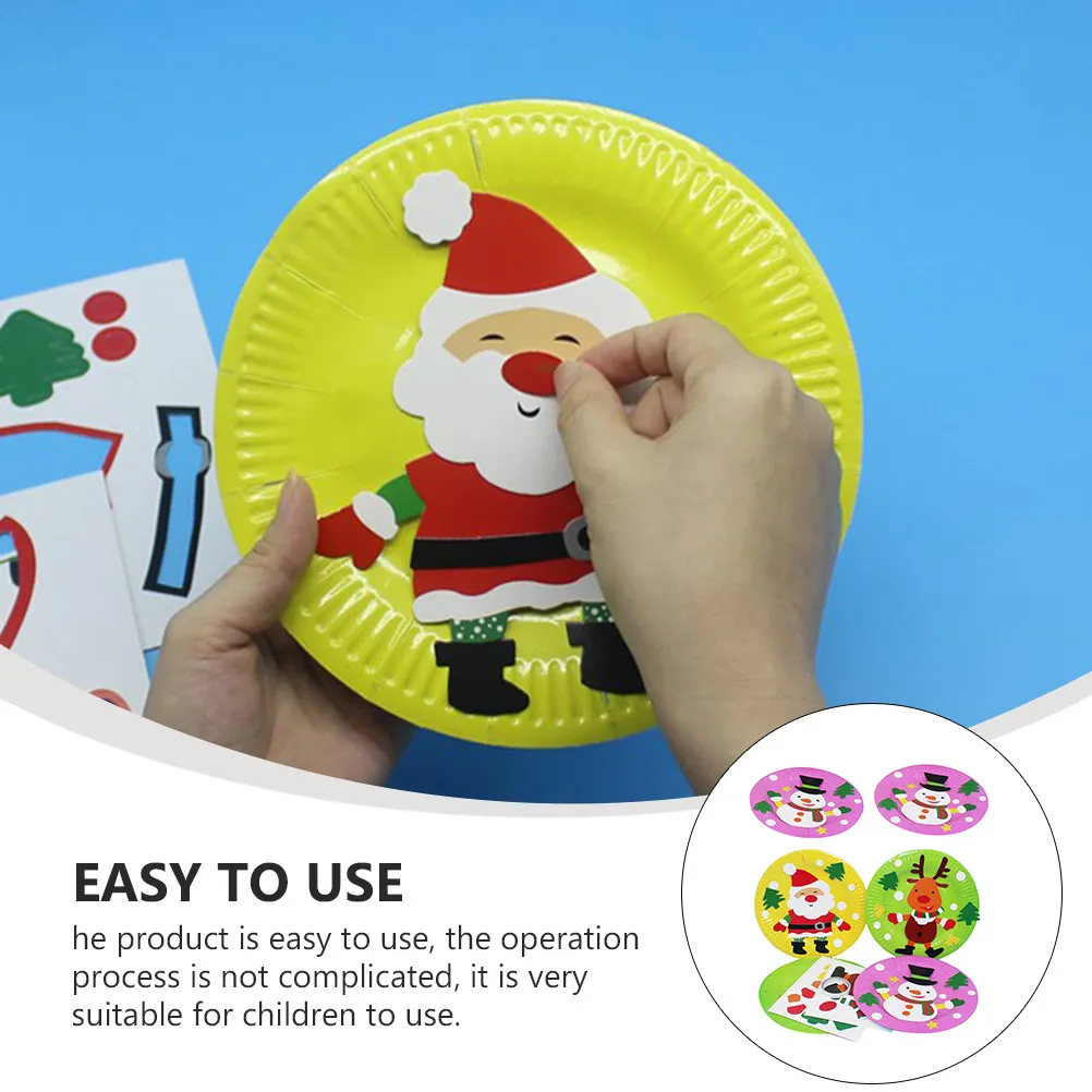 

6Pcs DIY Paper Plate Sticker Handmade Material Christmas Tray Sticker Children Creative Colorful Cartoon Pattern Decoration