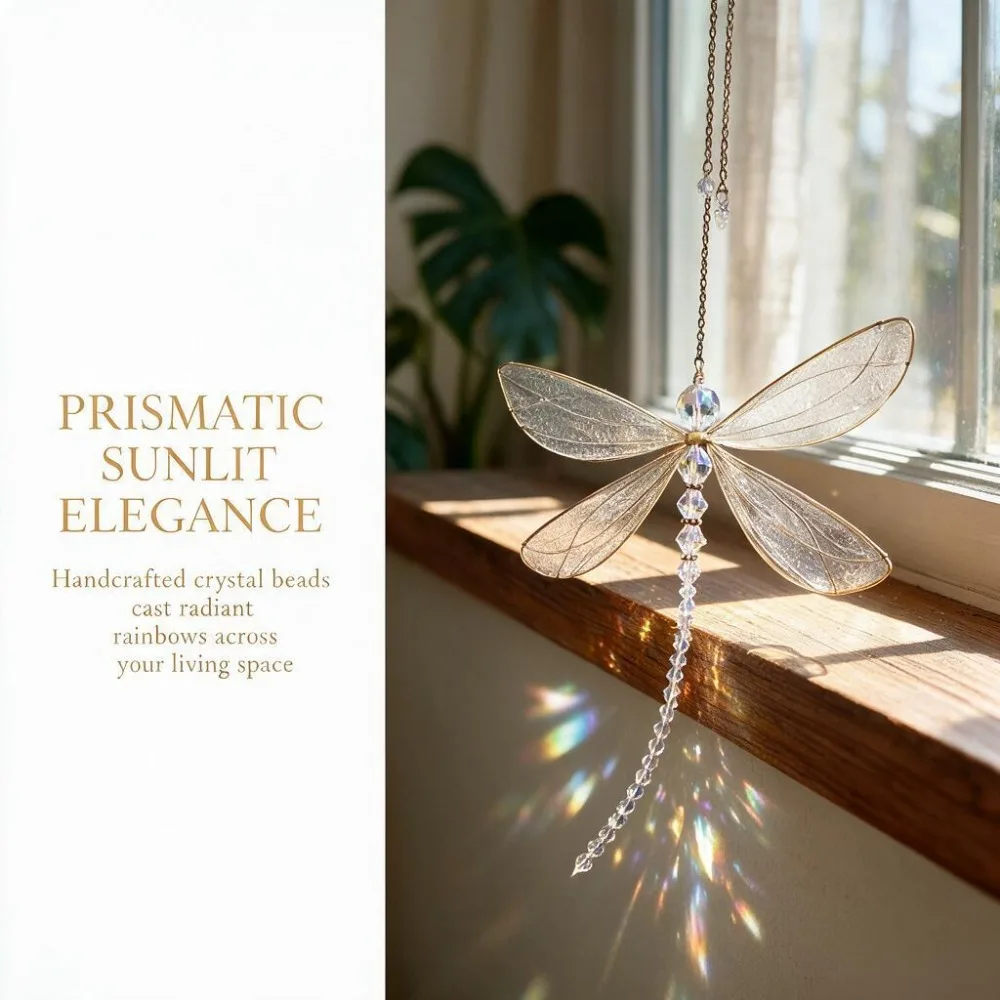 15X15cm with Beads Hanging Ornament Durable Easy Install Crystal Dragonfly Window Decor