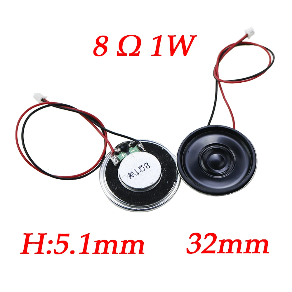 2-teiliger ultra dünner Lautsprecher 8 Ohm 2 Watt 2 W 8R Durchmesser 20mm 23mm, 28mm 36mm 40mm mit mx Kabel 1,25 Anschluss, Kabellänge 15cm