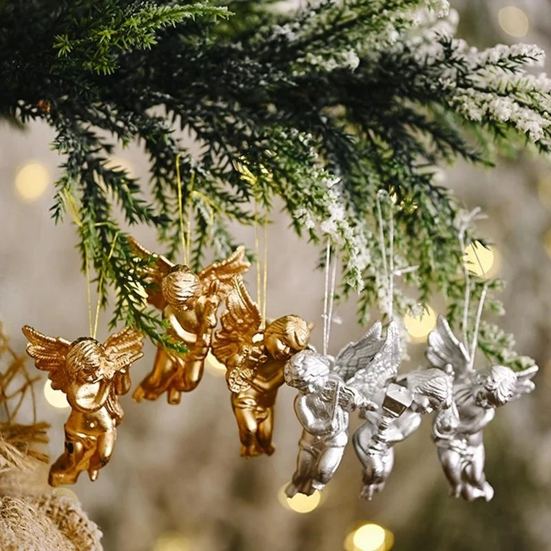 Christmas Ornaments Mini Cupid Angel Ice Pendants Xmas Tree Hanging Decoration Gold Silver Angel Pendants For Christmas Wedding