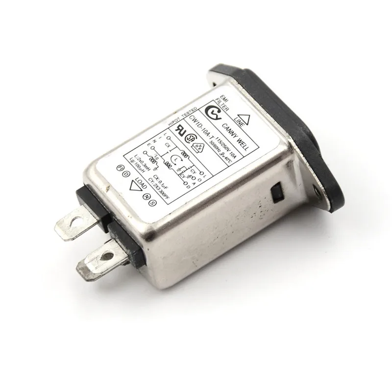 CW1D-10A-T EMI RFI Power Line Filter, 250V 10A  Noise Suppressor for Stable Equipment Operation, CE/UL Certified