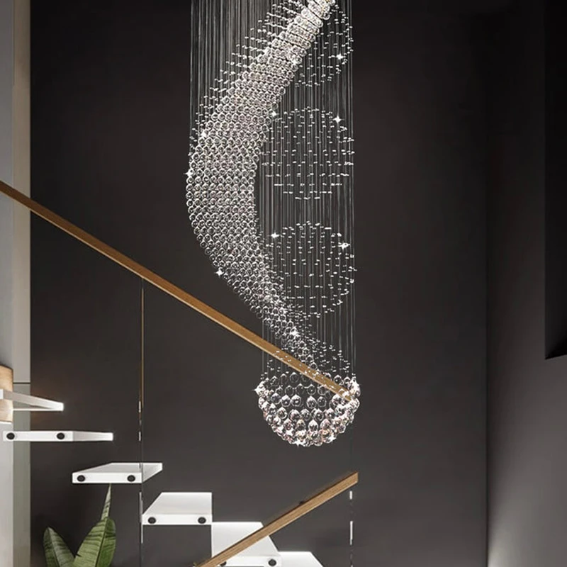 Long Stair Modern Lamp Crystal Chandelier Elegant Design Of The Hotel Villa Hall Lighting Suspension Wire