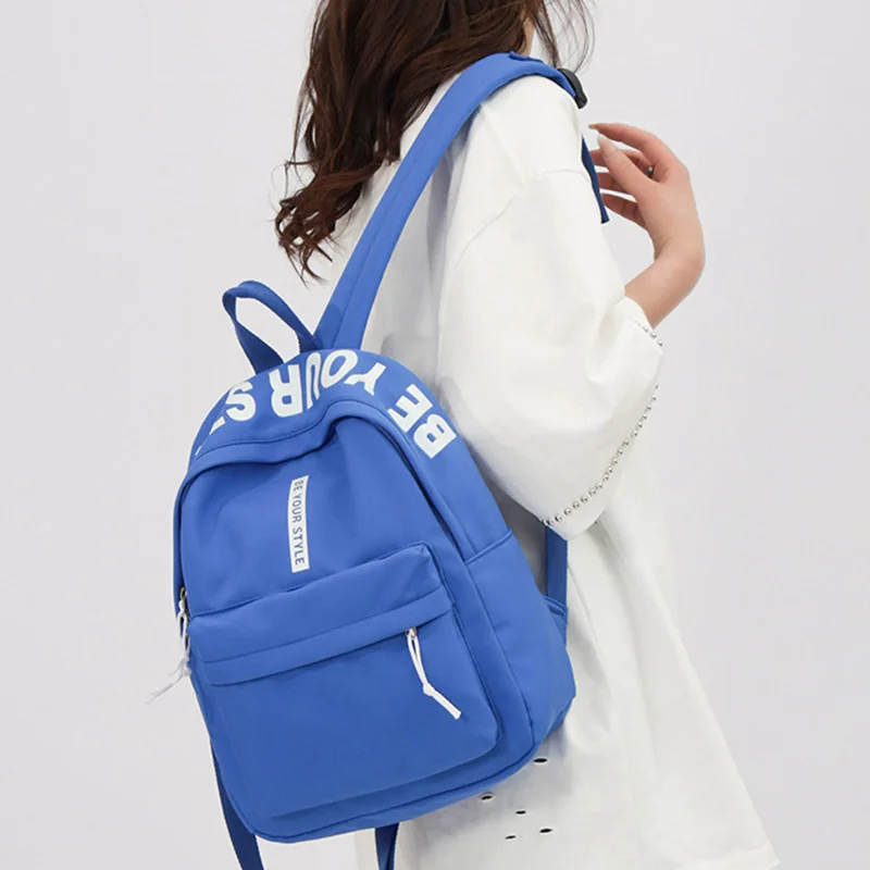 Women Backpack Korean Solid Colour Nylon Backpack Outdoor Waterproof Lightweight Travel Mini Backpack College Student Schoolbag