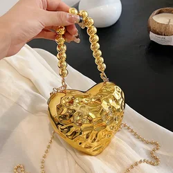 Mini Heart Shaped Acrylic Clutch Handbag with Bead Top Handle 2024 Designer Women Plating Shiny Lipsticks Box Party Shoulder Bag