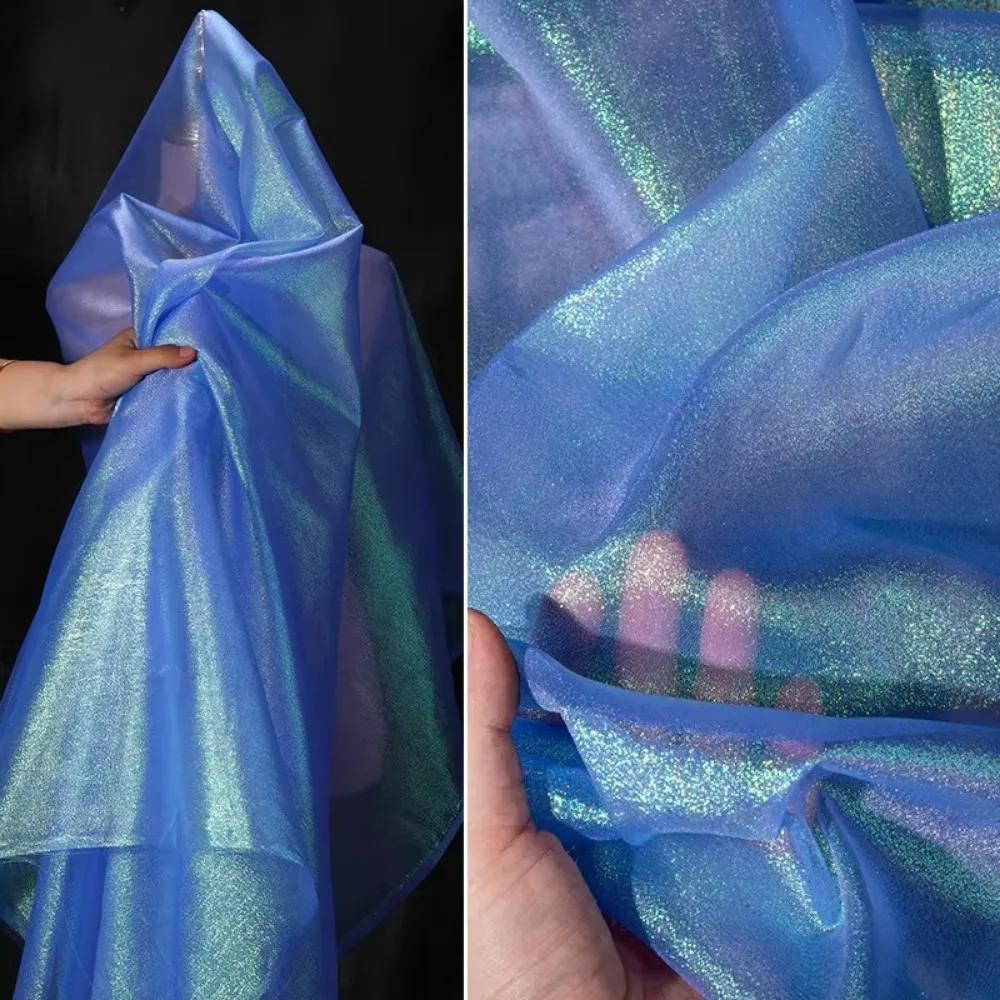 クリエイティブなカラフルなレーザーオーガンザ生地シルクグラデーションカラー布生地 100*150cm DIY素材ステージ背景