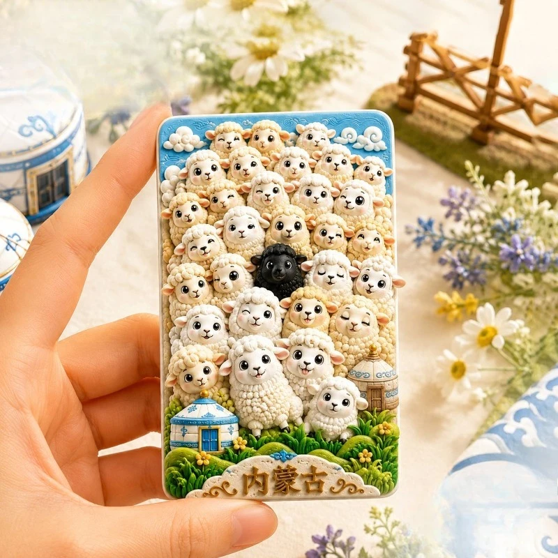 Inner Mongolia Sheep Yurt Fridge Magnet - Rustic 3D Steppe Souvenir Unique Asian Travel Gift for Nature & Boho Decor