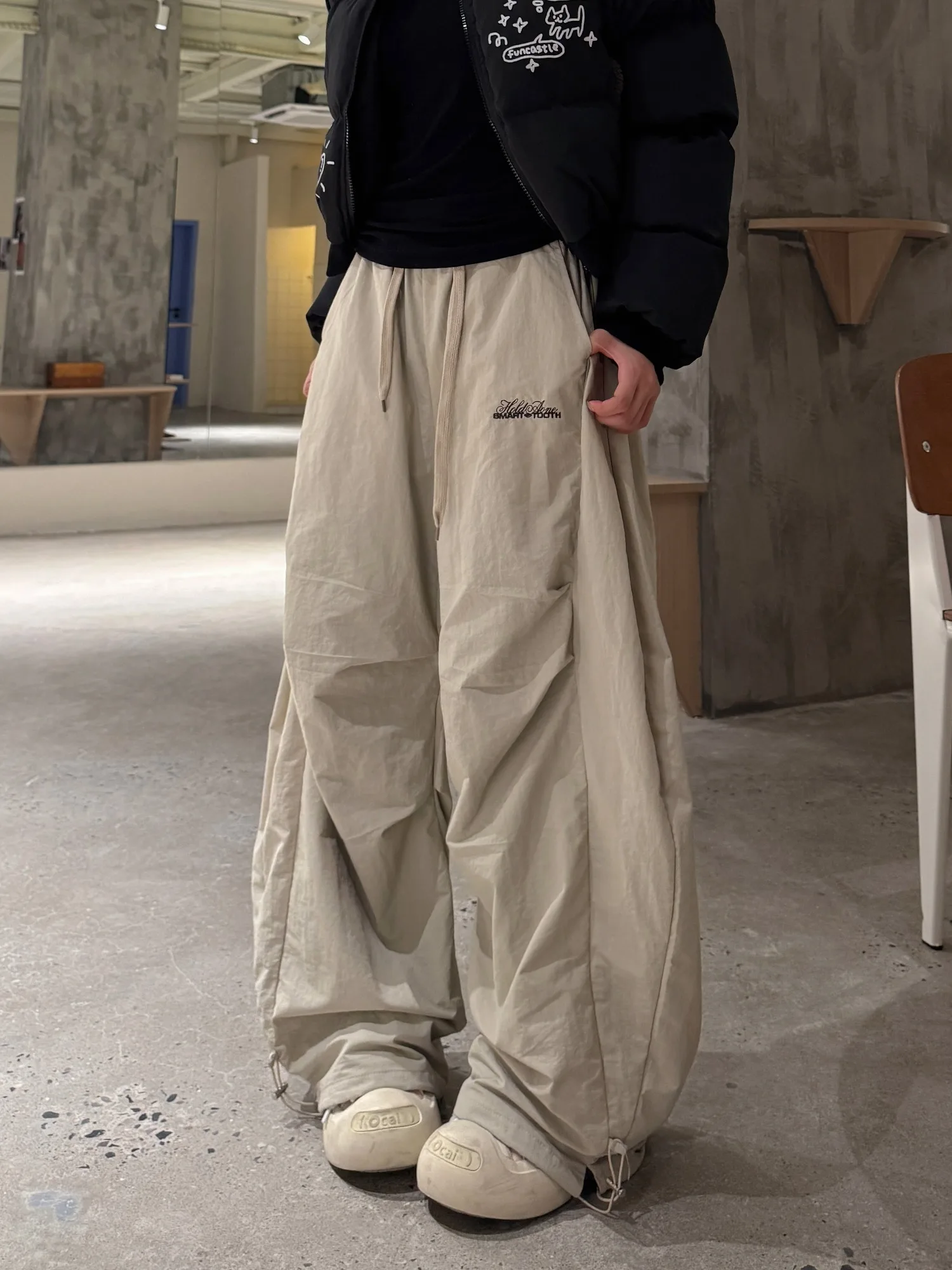 

Мужские зимние теплые свободные спортивные брюки-джоггеры из полиэстера с вышивкой в стиле American Lazy Sle, широкие штанины