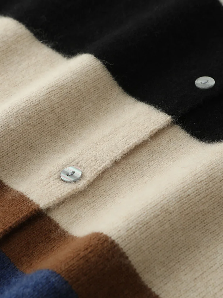 CHICUU Women 100% Cashmere Waistcoat Autumn Winter Striped Multicolor Cashmere Sweater Simple Style Sleeveless Cardigan Tops