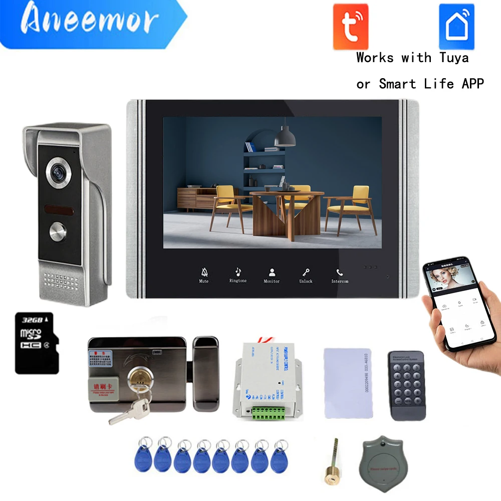 WiFi Video Intercom with Lock for Home Remote Access Control Villa Apartment Wired Tuya Smart Video Door Phone Doorbell Camera