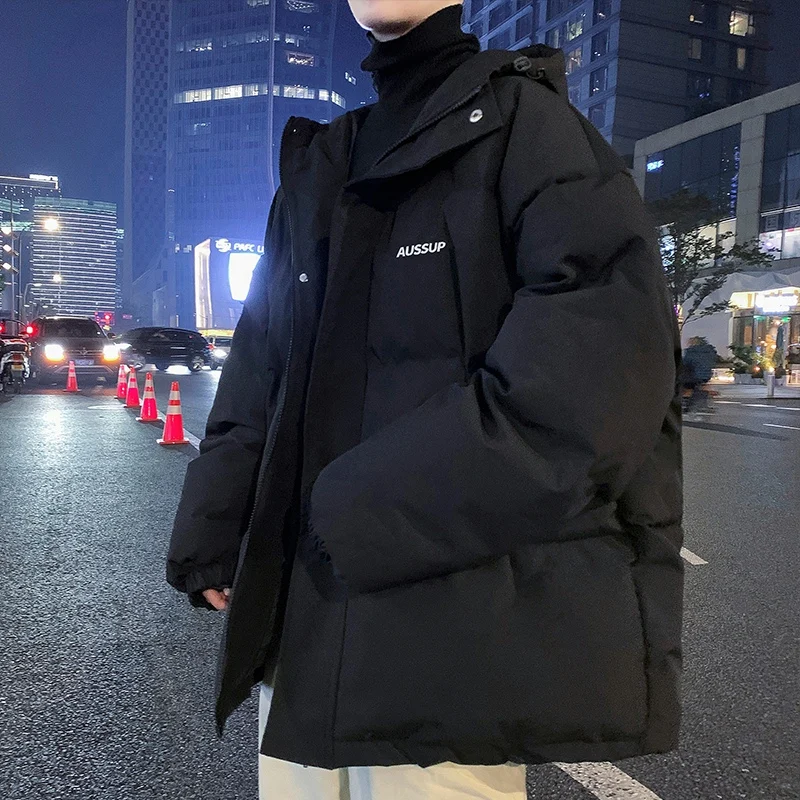 

Faionable Thiened Cotton Jaet Men's Sli Casual Stand Collar Coat Warm Polyester Fiber Youth Trend Regular Length