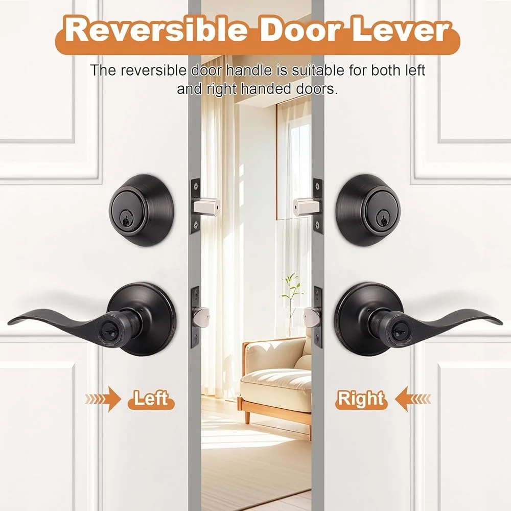 Oil Rubbed Bronze Door Lever Deadbolt Sets Keyed Alike Entry Hardware Exterior Doors Single Cylinder Lock Set 6 Packs
