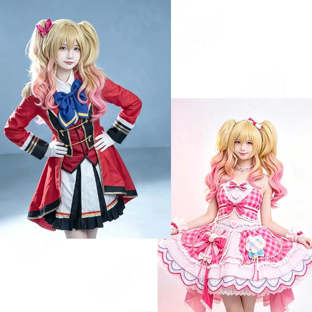 Aikatsu Stars Nijino Yume Cosplay Wig 55CM Short Blonde Mixed Pink Heat Resistant Synthetic Fiber Hair Free Wig Cap Included