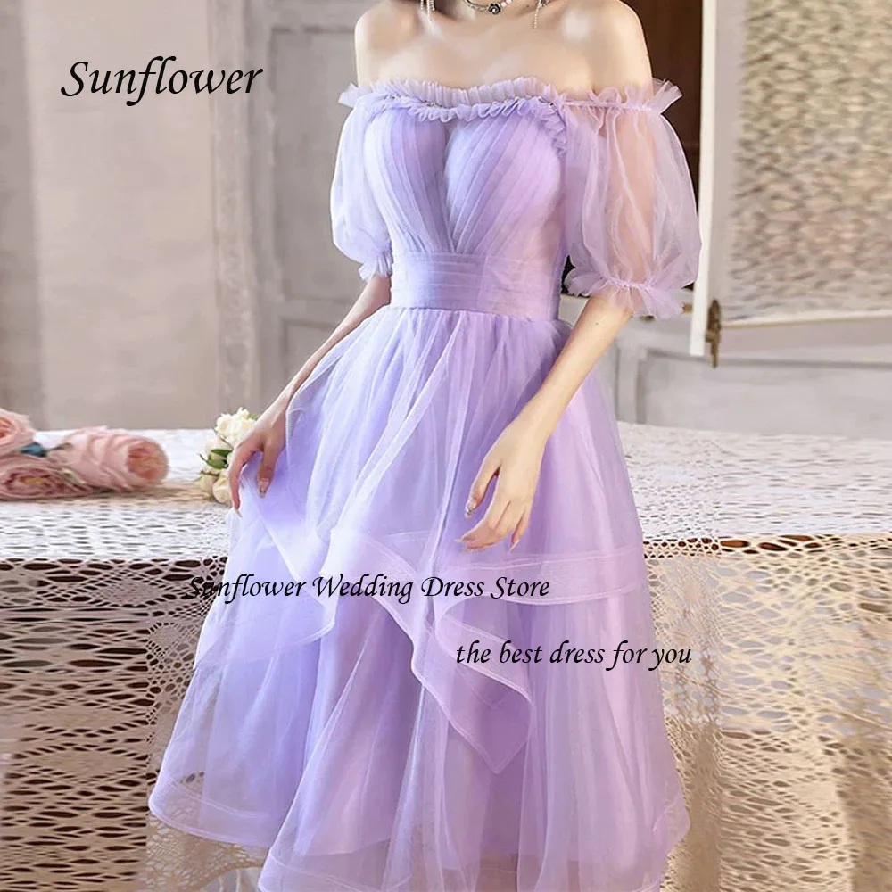 

Sunflower Simple Sweetheart Formal Evening Dress 2023 Slim Pleat Tulle Backless A-LINE Tea-Length High-end Custom Party Gowns