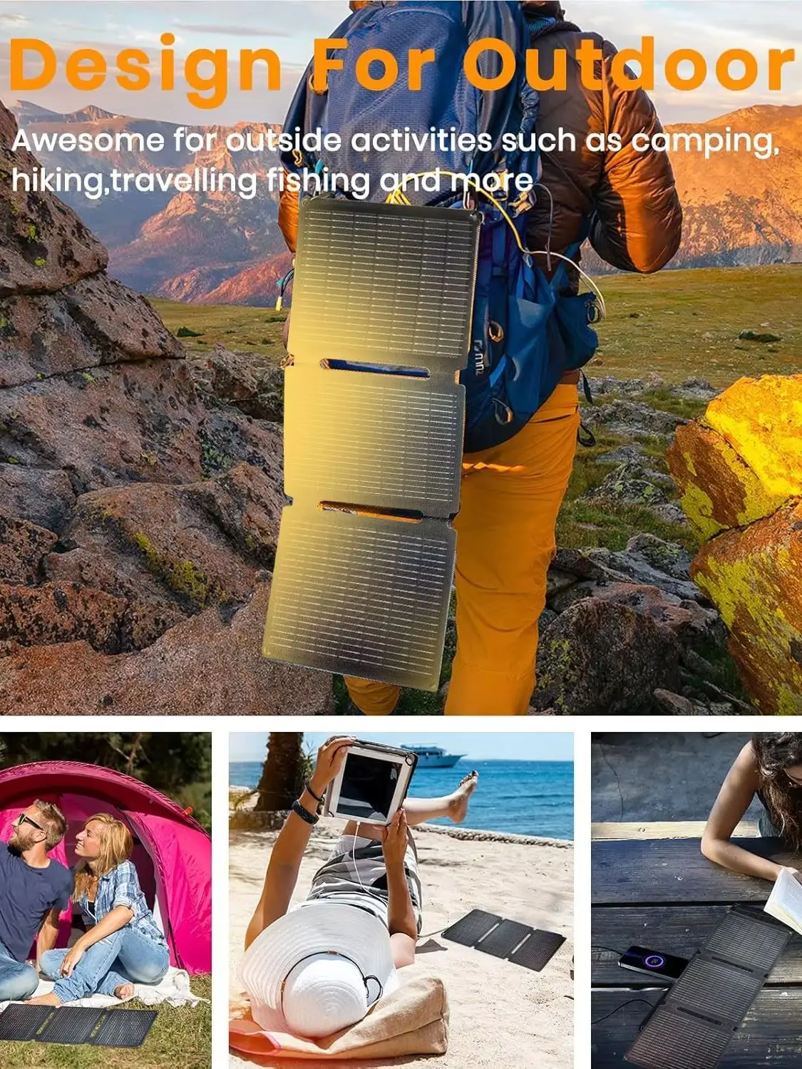 35W Faltbares Monokristallines Solarpanel in Buchgröße, Tragbares Mini-Solarladegerät mit Mehrfachausgang, Solarstromversorgung für Handy, Powerbank, Camping, Wandern, Outdoor-Reisen