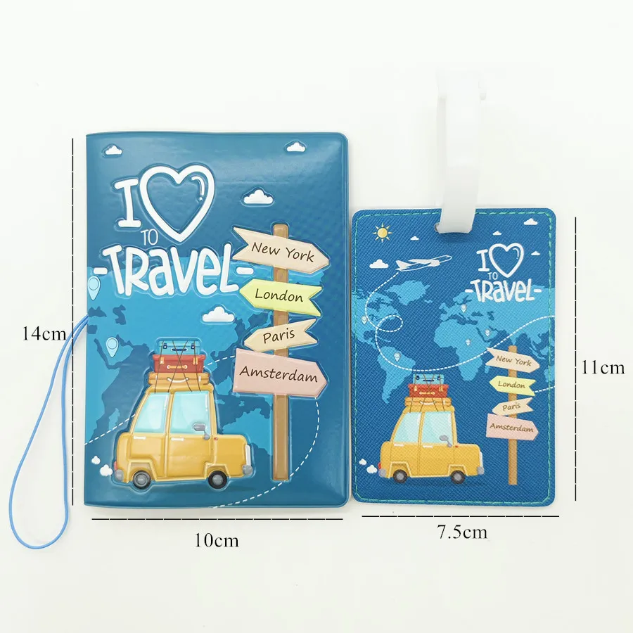 2PCS/Set Love Journey PVC Travel Accessories Strap Passport Case/Cover Luggage Tag for Women or Men