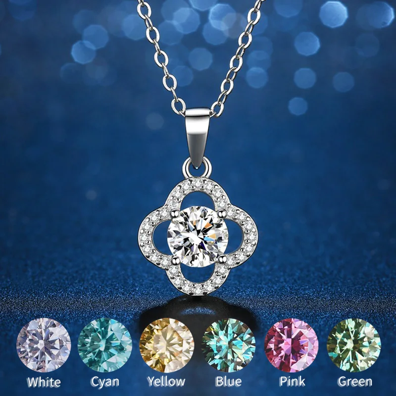 

Luxury Moissanite Necklace 40-45CM Lucky Diamond Pendant 1-2CT For Women 925 Sterling Silver Blue Green Pink Red Yellow Gemstone