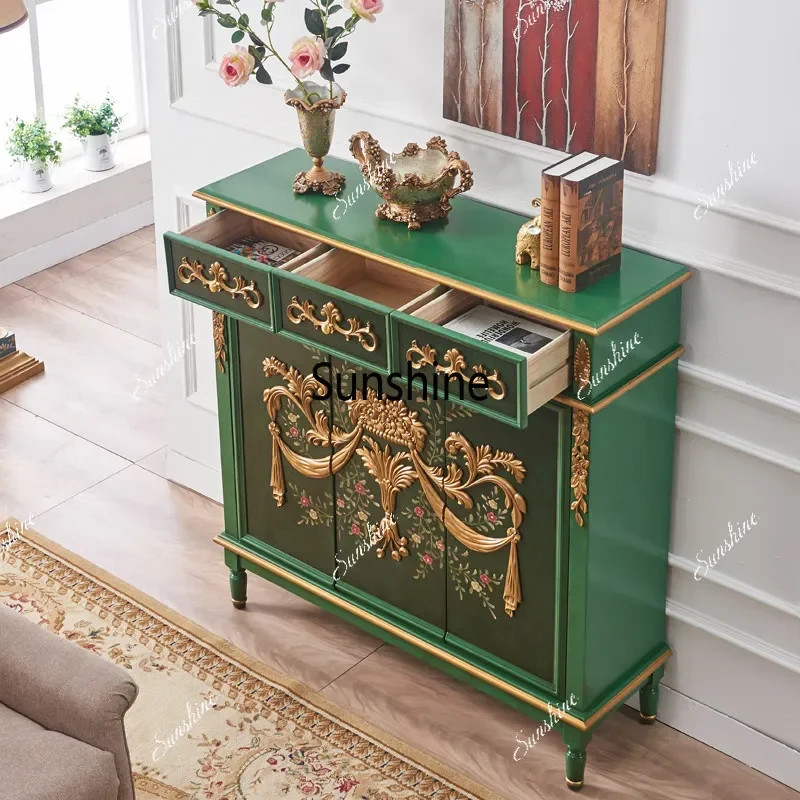 American-style solid wood shoe cabinet, home door shoe rack, living room high-end vintage decorative cabinetTJ