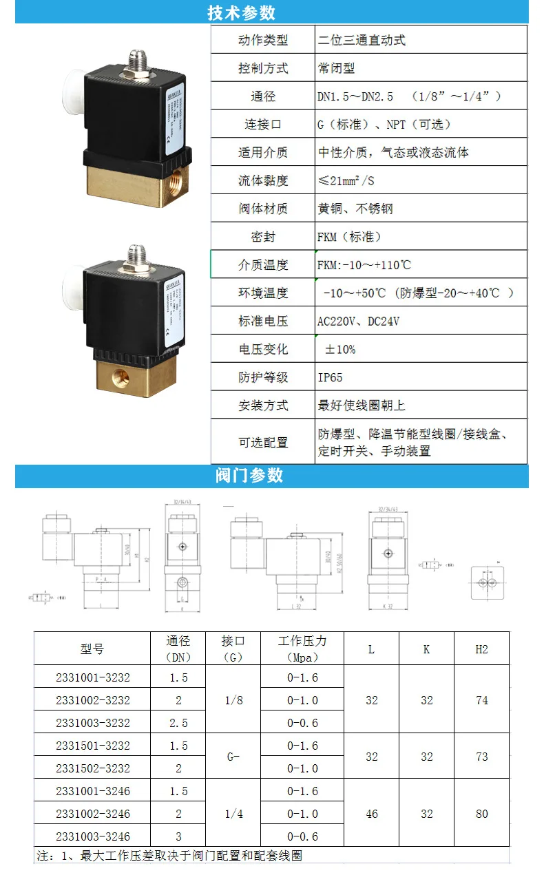 Type 6014 Two-position Three-way Direct-acting Solenoid Valve Commonly Used Gas Solenoid Valve for Air Compressor