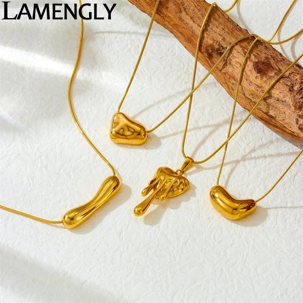 

LAMENGLY 316L Stainless Steel Golden Lava Heart Geometry Pendant Necklace For Women Girl Minimalist Chic Clavicle Chain Gifts