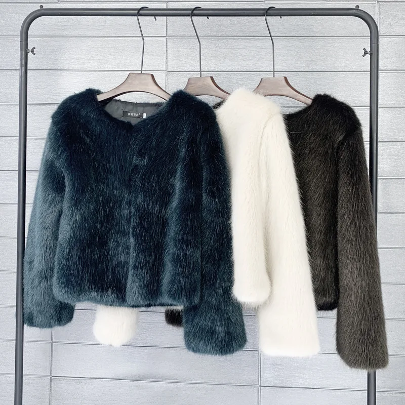 

ZXRYXGS Solid Color Imitation Fur Jacket Woman's Coats 2025 New Fashion Round Neck Autumn Winter Jackets Women's Clothing