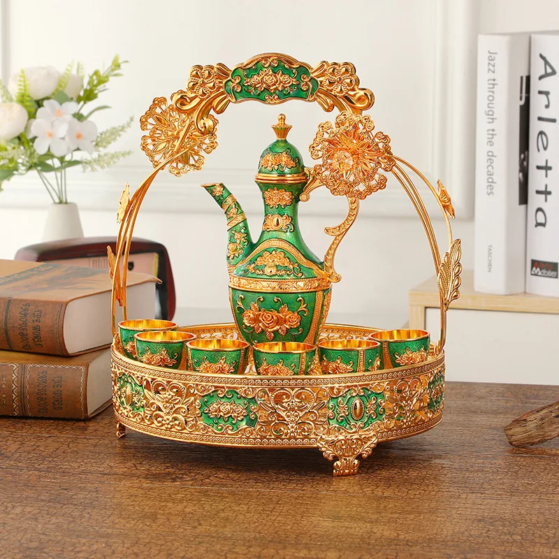 Set hadiah gelas anggur mewah berbahan paduan emas berkualitas tinggi untuk dekorasi meja rumah dengan nampan