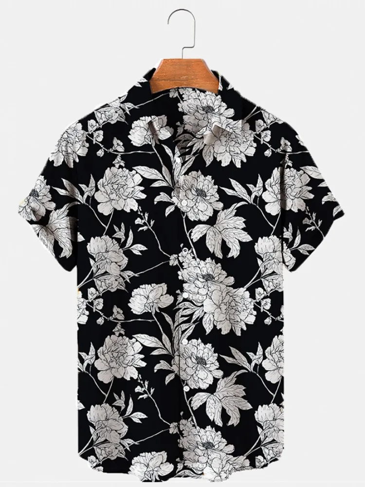 

Hawaiian Men's Print Short Sleeve Shirt Beach Coconut Tree Fashion Lapel Top 2023 New For Men Floral Clothes