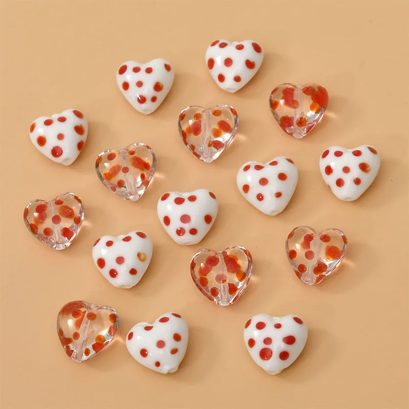 5pcs 16mm Handmade Wave Point Lampwork Beads DIY Loose Spacer Heart Shape Lampwork Glass Bead For Jewelry Making Accessories