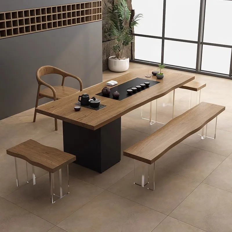 New Chinese solid wood acrylic home office tea table and chair combination simple office negotiation
