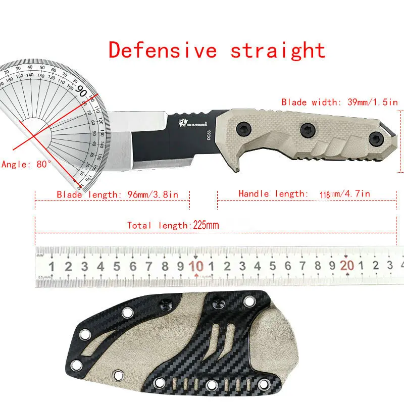 

Hx Outdoors DC53 Premium Tactical Knife,Camping Survival Knife Rescue Hunting Knives ,G10 Handle ,With Kydex 61Hrc Dropshipping