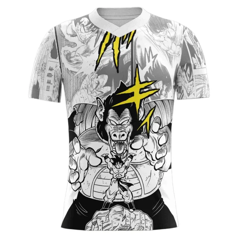 Men's Anime Dragon Ball Great Ape Goku Manga Style 3D Printed V-Neck T-Shirt Unique Comic Design Stylish Casual Sports Apparel