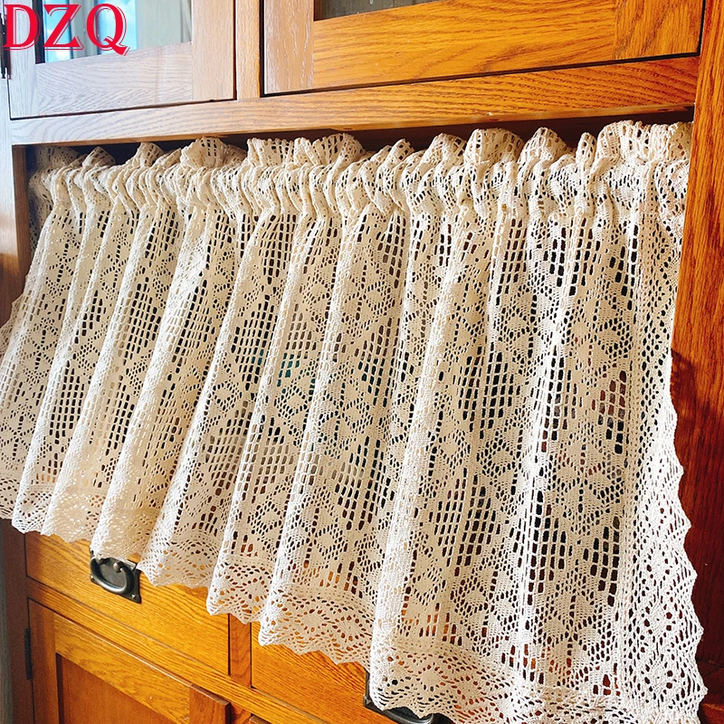 

American Country Crocheted Hollow Short Curtains for Kitchen Geometry Manual Half Curtains for Door and Window #A136