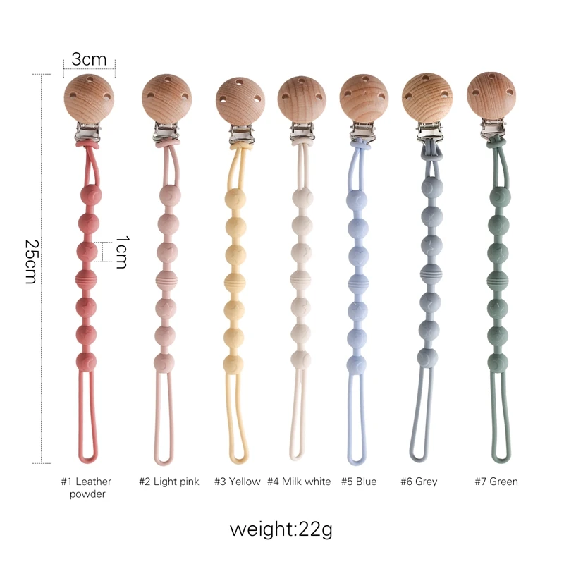 Beech Wood Chew Bead Pacifier Clips Dummy Chain Holder Newborn Soother Chains Nipple Holder For Babies Teething Toy Baby Chew