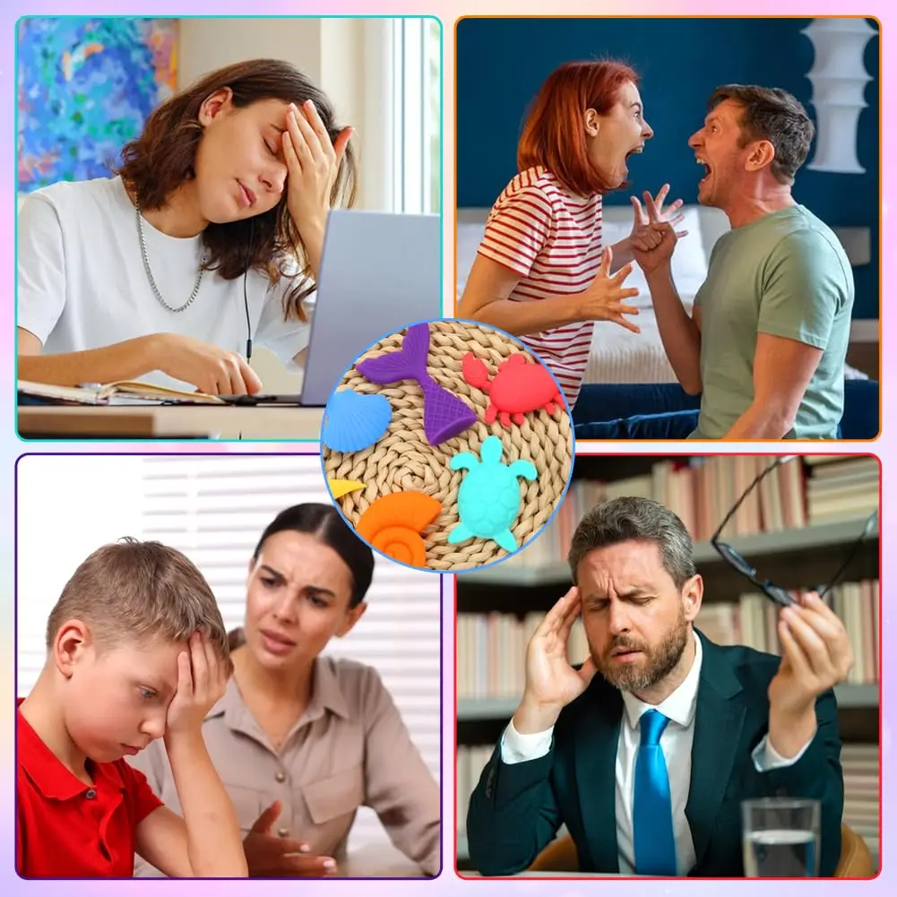 6 عبوات من أحجار فيدجيت الحسية للأطفال - ألعاب تخفيف القلق الناعمة المزخرفة للتوحد، أحجار تهدئة التوتر والقلق، جوائز صغيرة