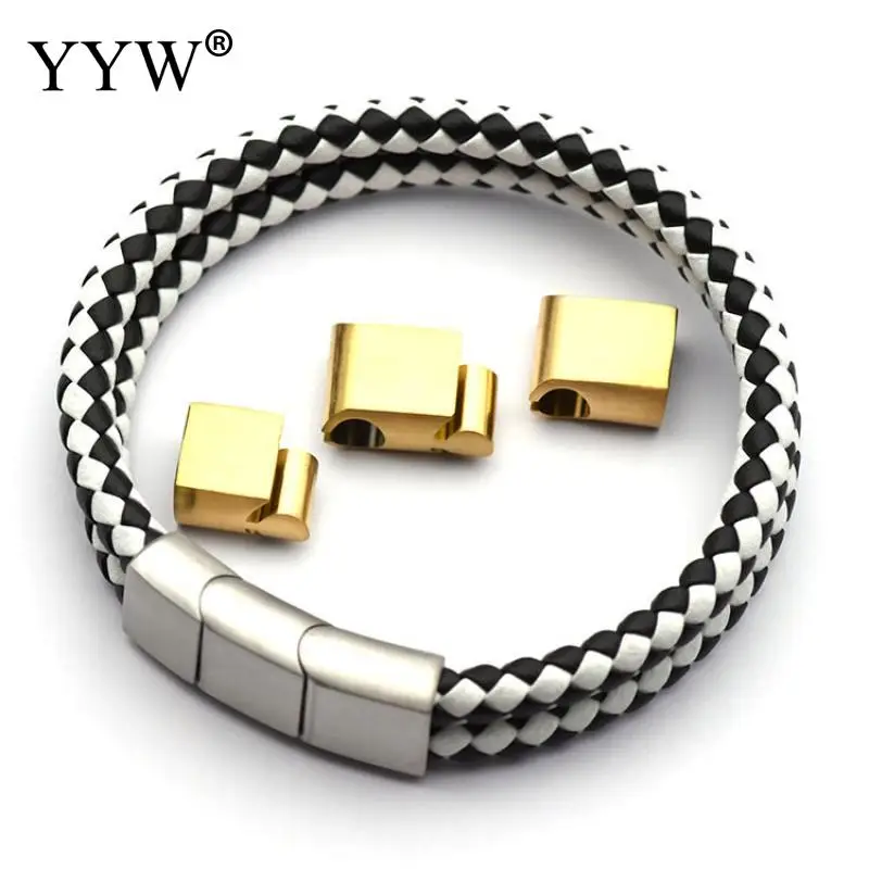 2pcs 316 Stainless Steel Magnetic Clasps Three Section Side Opening Flat Buckle Leather Bracelet Extension Buckle Diy Jewelry