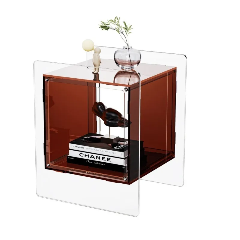 

Acrylic bedside table Color bedside table with open storage rack Living room transparent side Nordic coffee