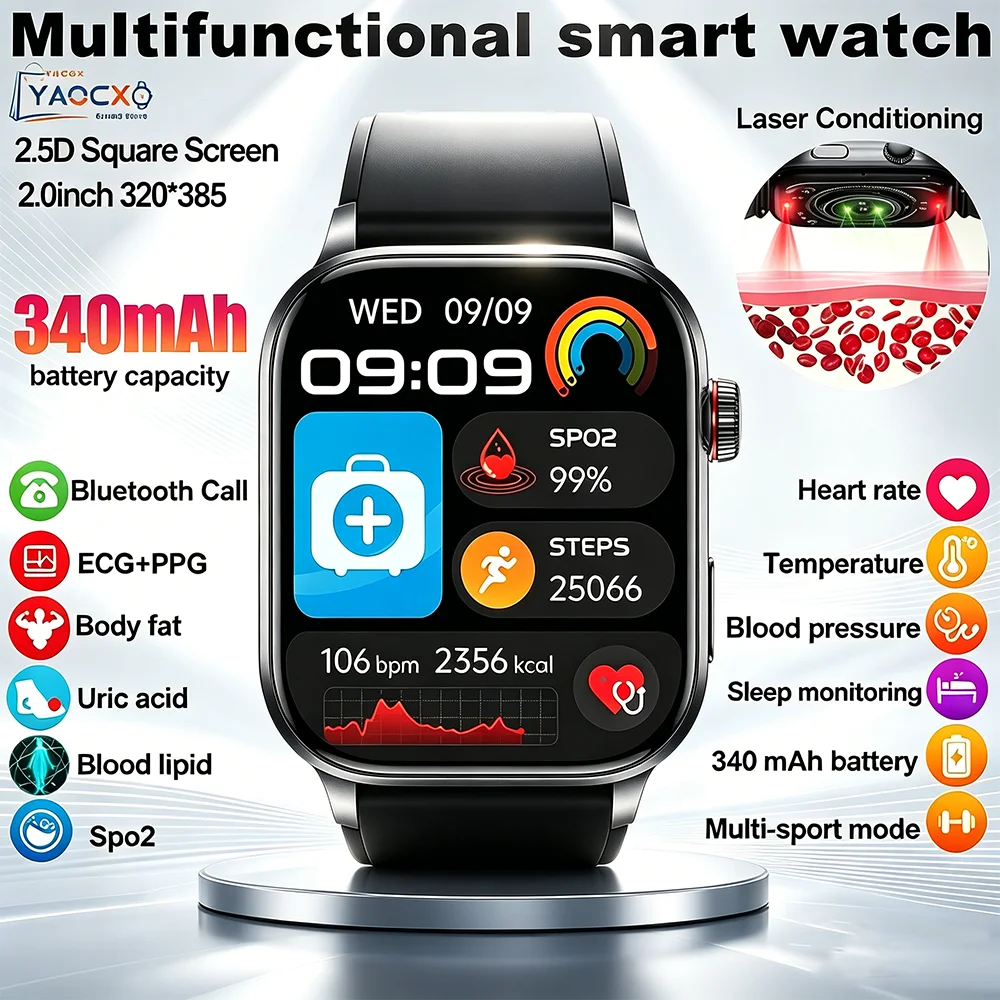 Reloj Inteligente Mejorado 2026 para Hombre y Mujer – Monitor de ECG y Frecuencia Cardíaca de 2.0 Pulgadas, Detección de Salud, Cuidado Remoto, Múltiples Modos Deportivos
