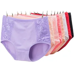 4pcs Women's Panties Medium Waist Underwear Sexy Lace Edge Rose Underpants Lingerie Cotton Woman Briefs Ladies Panty