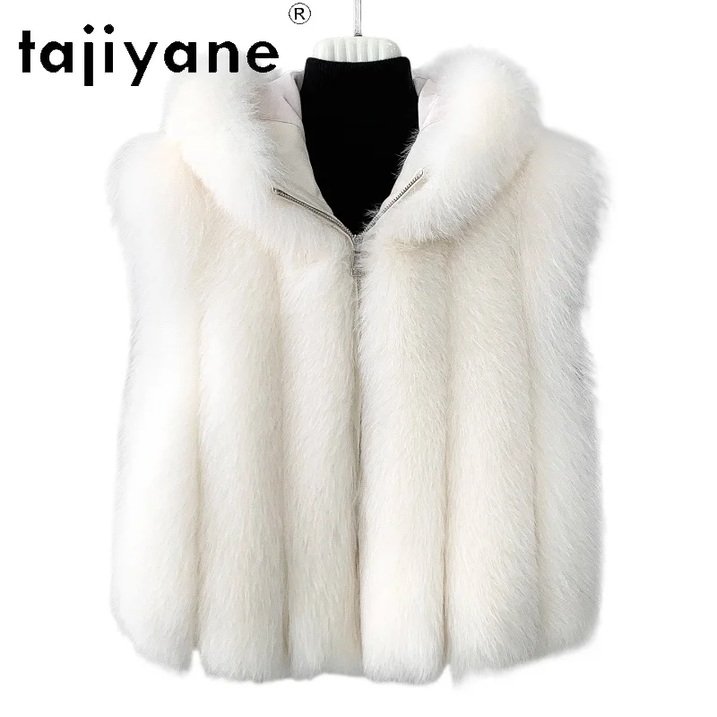 

TAJIYANE 100% Natural Fox Fur Vest Woman Sleeveless Hooded Premium Real Fur Coats High Quality Winter Clothes 2025 шуба женская