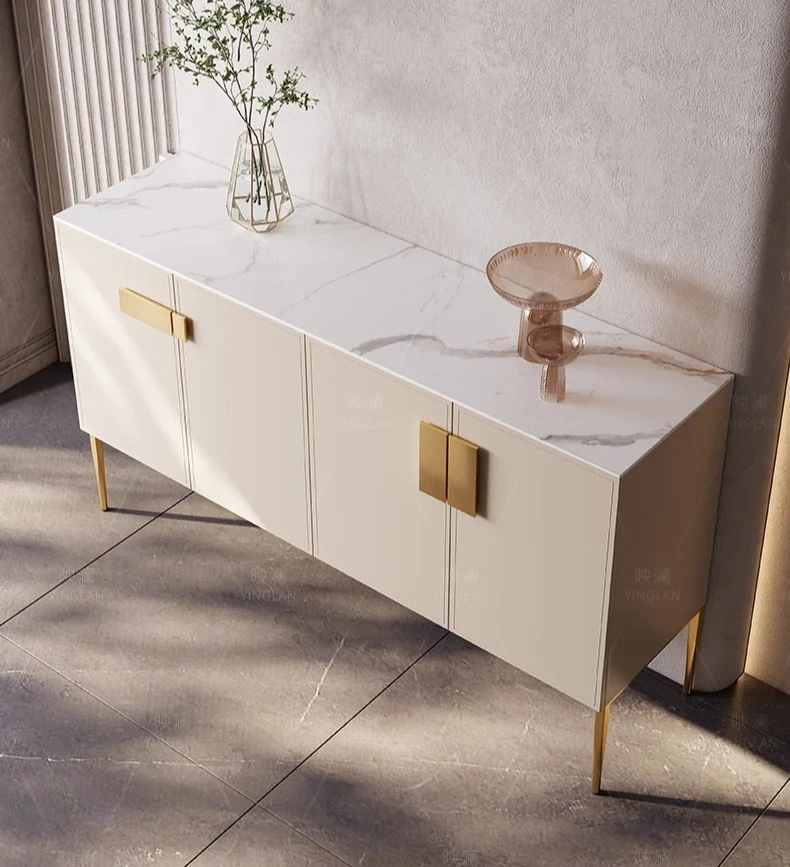 

Light luxury saddle leather side cabinet against the wall Household slate bucket cabinet Modern simple decorative locker