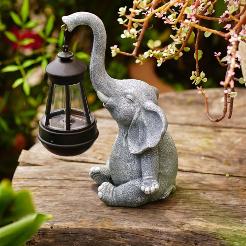 

Elephant Solar Lamp Decoration Waterproof Solid Resin Craft Elephant Ornament Statue Yard Balcony Garden Figurine Lamp B Durable