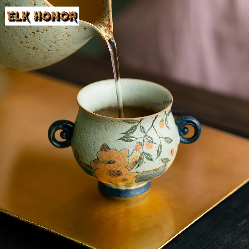 125ml Pure Hand-painted Cat Persimmon Cola Mug Master Mug Bubble Teacup Cold Hot Water Jug Household Hand Warmer Teaware Gift