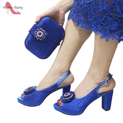 2022 Winter New Arrival Italian Women Shoes and Bag Set in Royal Blue Color High Quality Comfortable Heels for Wedding Party