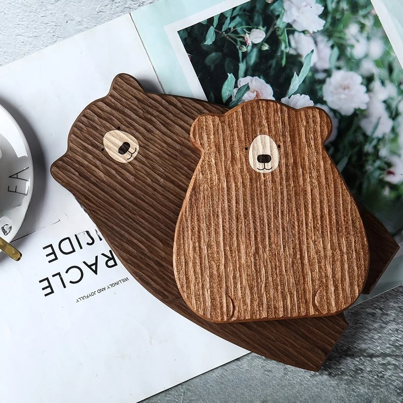 Kitchen Cute Bear Tray Wood Board Pizza Bread Plate Bear Tray Walnut Chopping Board Table Decor Wooden Plate Coaster Accessories