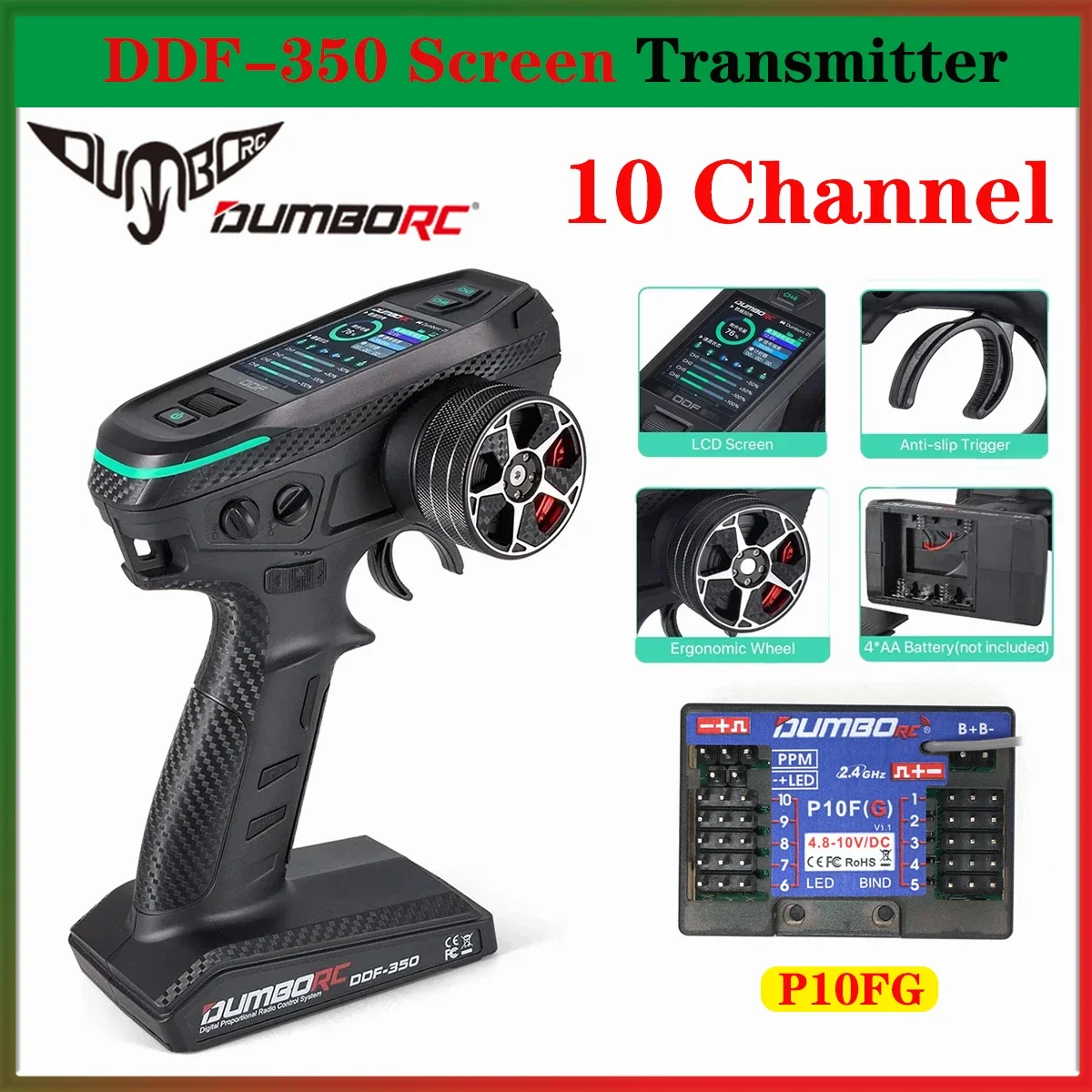 

DUMBORC DDF-350 2,4G 10-канальный радиопередатчик P10FG гироскопический приемник HD-экран с дистанционным управлением для радиоуправляемого автомобиля, грузовика, лодки, ЖК-системы FHSS