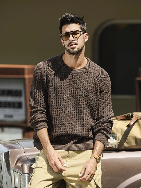 

American Retro Heavyweight Casual M round Ne Sweater Warm Inner Knitted irt Trendy Autumn Winter Cotton Blend Long Sve