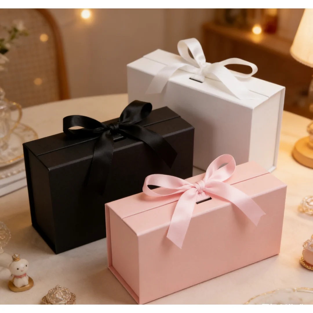 Boîte pliante à fermeture magnétique, boîte de rangement exquise, boîte cadeau d'anniversaire, boîte cadeau avec nœud, boîte d'emballage, sacs d'emballage