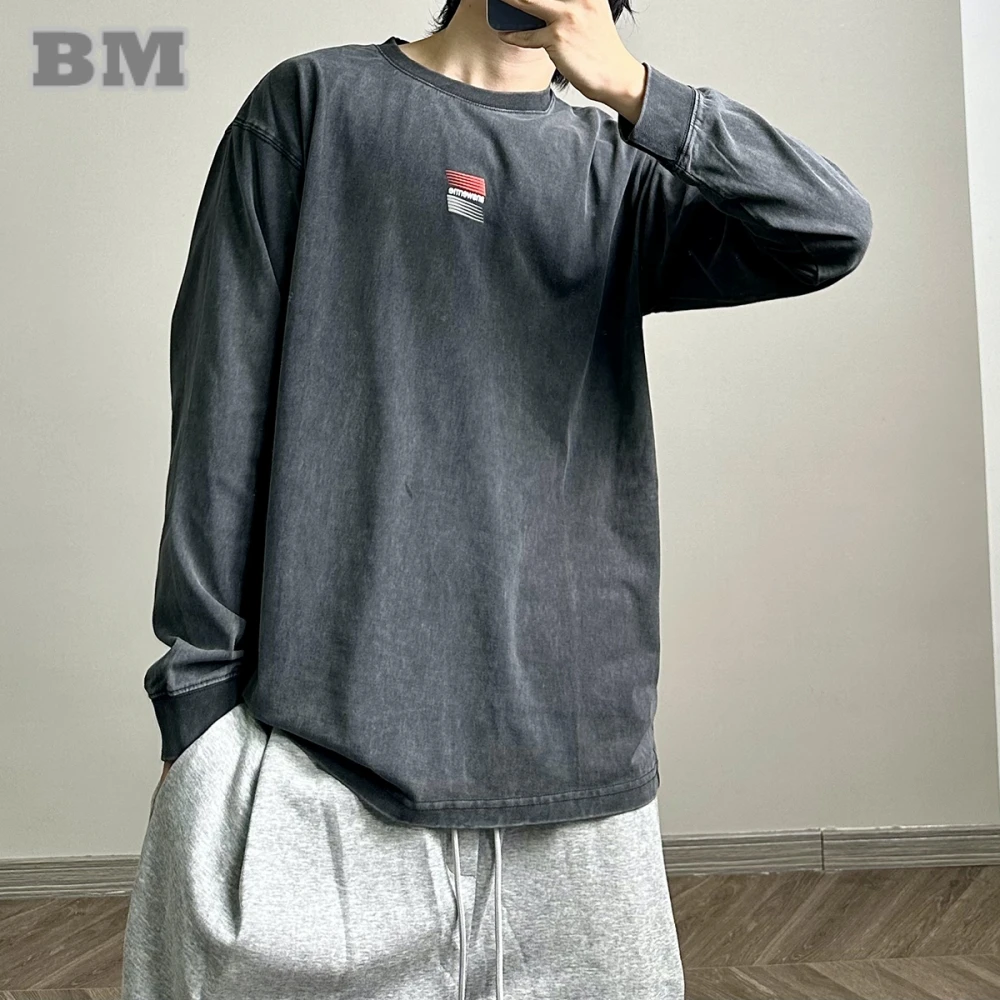 

Spring Autumn Korean Fashion Long Sleeve T Shirts For Men Women Streetwear Crew Neck Pullover Vintage Couple Sweatshirt Tops