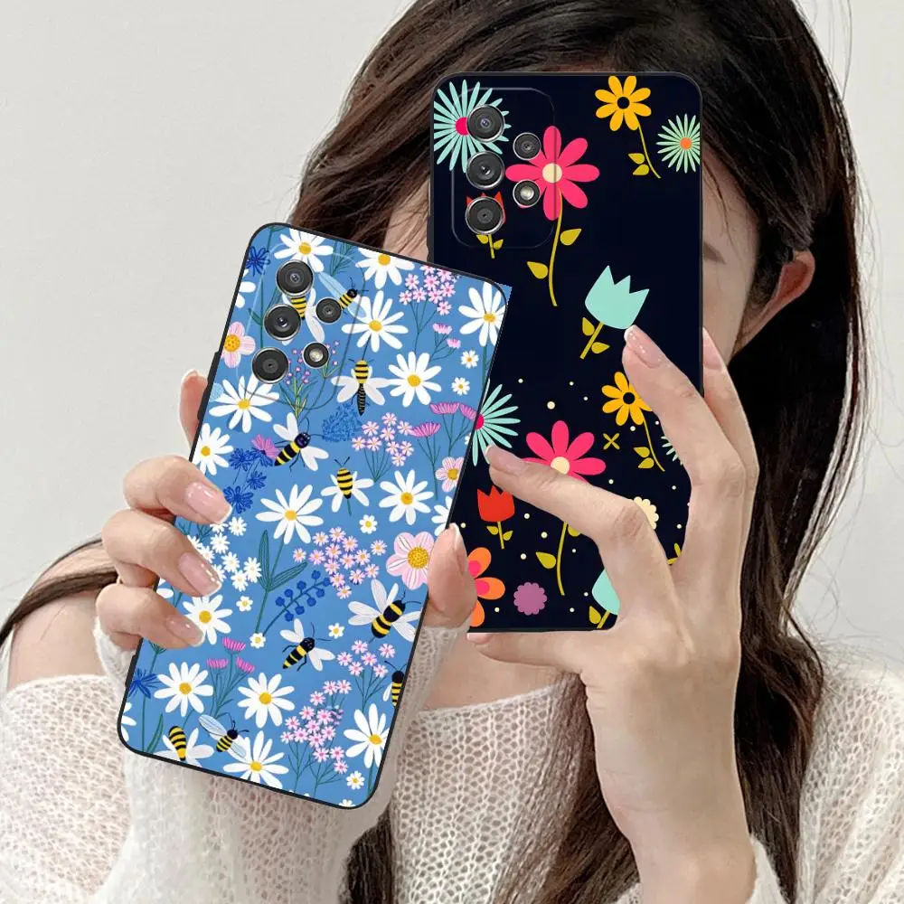 Flowers Floral Phone Case for Samsung Galaxy M55 54 42 35 34 33 32 23 22 15 14 13 12 F55 5G Soft TPU Shockproof Cover