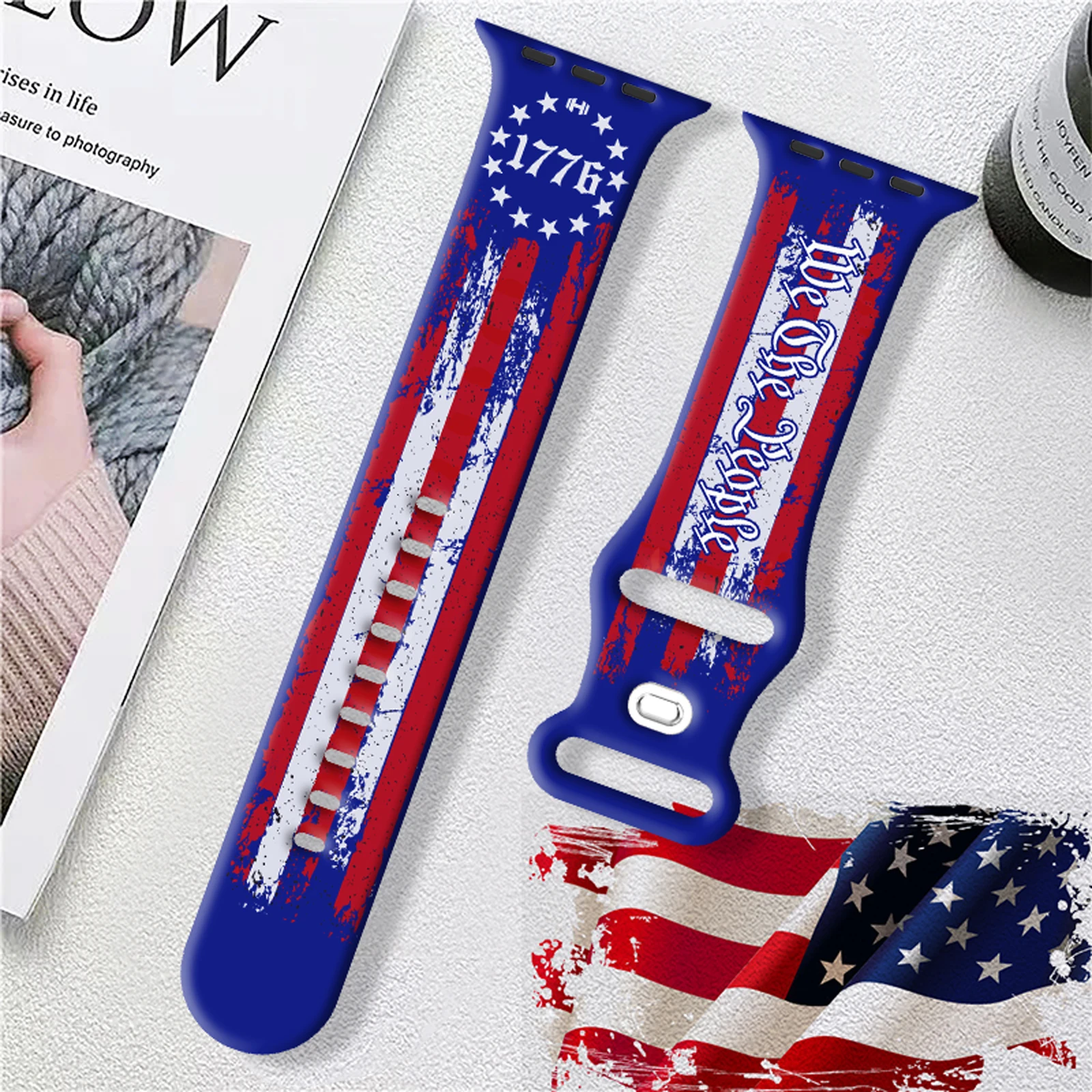 미국 1776 애플워치용 스트랩 11 10 9 8 7 실리콘 밴드 교체 가능한 팔찌 iWatch49mm 44mm 42mm 38mm 시계줄