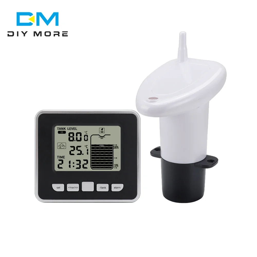 FT002 Wireless Ultrasonic Water Tank Liquid Level Meter With Temperature Sensor Water Level Time Display Water Level Gauge